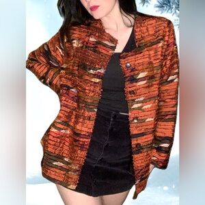 Vintage Chico's Textured Orange and Brown Blazer